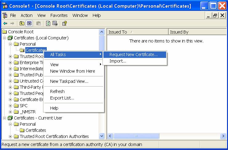 III. Installing Certificates on Client A. Install Computer Certificate 1. Open a Certificates MMC by click on START, then RUN, then type MMC and click OK 2.