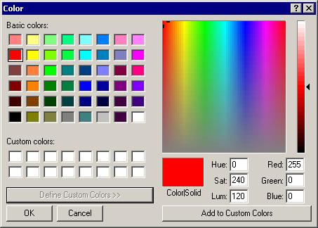 b) Click a new color in the multi-colored panel and vertically move the triangular slide to select the shade of your chosen color. c) Click the Add to Custom Colors button. d) Click OK.