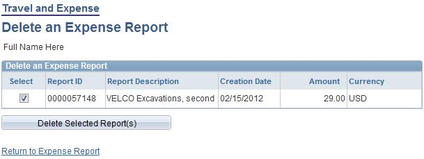 6. Click the check box under Select for the Expense Report(s) to be