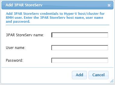 Updating StoreServ Credentials To update HP 3PAR StoreServ login credentials: 1. From the Tree view pane, select the Hyper-V server node. 2.