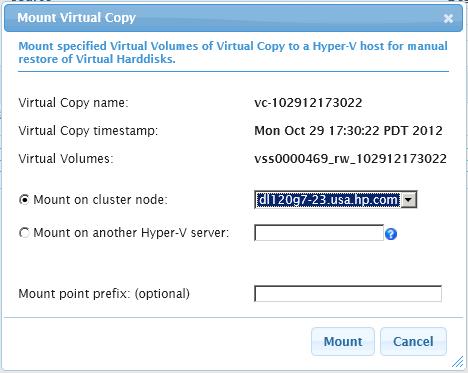 Hyper-V server Mount point prefix (optional) NOTE: Click the question mark for more