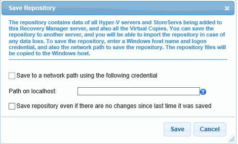 NOTE: The repository backup takes only few seconds. Hence, it is recommended that you avoid snapshot creation or mount/unmount operations while saving or importing repository.