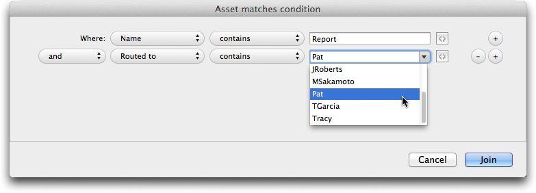 CLIENT TASKS Asset matches condition dialog box 4 Specify an attribute and choose a condition.