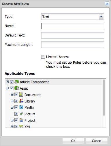 CONFIGURATION Specify the attribute name and type in the Create Attribute dialog box. 2 Choose an attribute type from the Type drop-down menu.