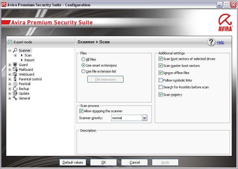 Overview of Premium Security Suite 5.1.2 Configuration You can define settings for your AntiVir program in the Configuration.