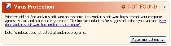 Avira Premium Security Suite You may receive the following information from the Windows Security Center with regard to your virus protection: Virus protection NOT FOUND Virus protection OUT OF DATE