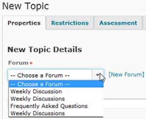 Discussions in D2L are organized into categories, called Forums, which contain specific prompts, called Topics. You must create both a Forum and a Topic in order for students to post to a Discussion.