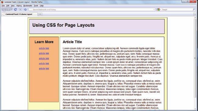 Building a Fixed Page Layout Figure 7-21 shows the centered two-column fixed layout in a 1366 x 768 screen resolution.