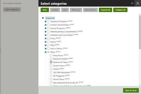 You can see a listing all the categories available within the Kentico (CMS) system by signing in to the Redmine Forum and viewing the categories document.