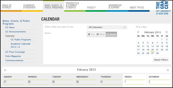 Fig. 8. Events Calendar Types of Events There are two types of events that can be posted on the GC Website (Fig.