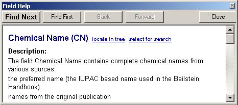 2.2.4.1 Search Fields: The datastructure of the selected database can be browsed in this tree.