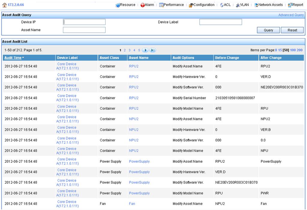 Figure 40 Asset audit information Using RSM Report module The RSM Report module is an important tool for administrators to