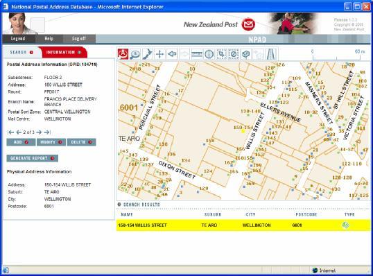 Figure 3 shows the interface being used to find a specific address to be updated. Map navigational tools are provided to further refine the map display if necessary.