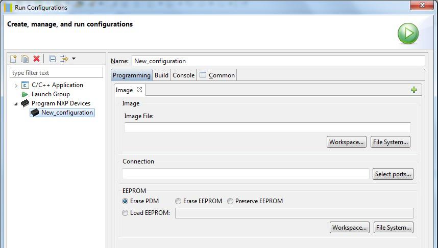 BeyondStudio for NXP Step 2 In the Run Configurations dialogue box (shown above), create a new Run Configuration as follow: a) In the left pane of the dialogue box, click on Program NXP Devices.