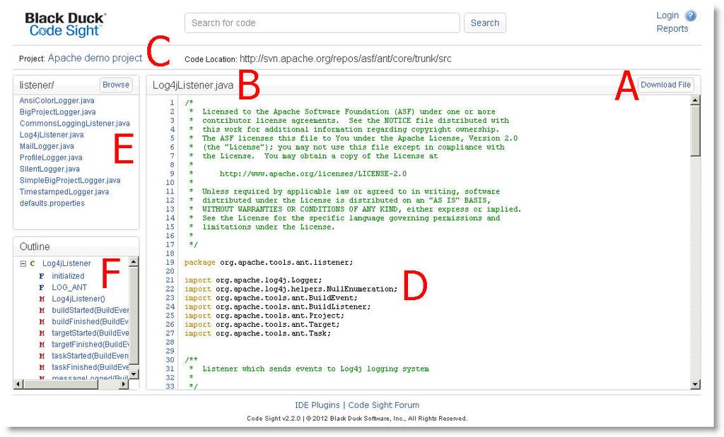 BLACK DUCK CODE SIGHT USER'S GUIDE 11 2.5 File View The Code Sight search results page shows snippets of code with your matching search term.