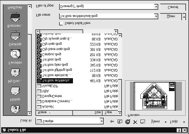 34 AutoCAD 2002: The Complete Reference Click to display files at any of these locations Double-click a drawing file to open it Select the folder in which the drawing is located AutoCAD displays a