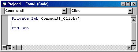 Click on the Caption property in the Property window and change its value from Command1 to Click on Me to End the Program.