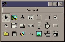 Figure 1-4. Visual Basic environment Tool bar. The Toolbox in the Visual Basic environment contains the controls (also referred to as objects) that are most often used in developing applications.