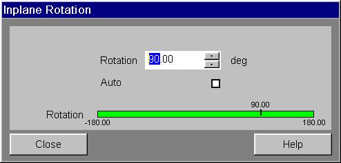 Inplane Rotation dialog Inplane Rotation dialog If activating the Auto checkbox, the rotation in the slice plane is automatically calculated if the