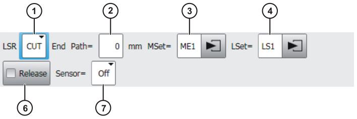 7 Programming Fig. 7-5: Inline form Deactivate process (with Cut) Item Description 1 Selects an application. [Empty box]: Only displayed if LaserWeld is not installed.