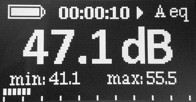 Displays the amount of time that has passed since measurement (j) Battery indicator (k) db: sound level unit (decibel) (l) Measurements status indicator: -