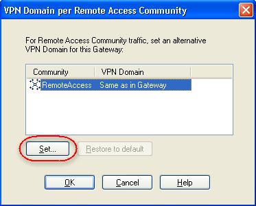 Required Gateway Settings b In the window that opens, select the Remote Access VPN and click Set.