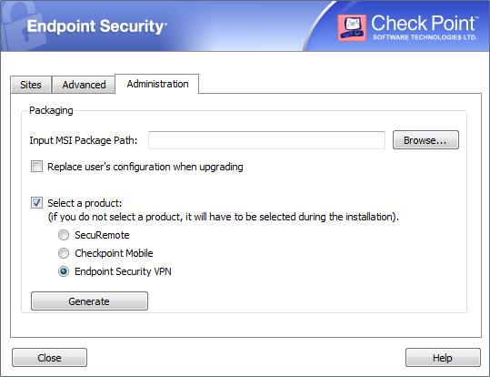 Distributing the R75 Remote Access Clients from a package 10. Open the Administration tab. a Input MSI Package Path - Select the input MSI package file.