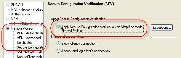 Secure Configuration Verification (SCV Configuring the SCV Policy An SCV Policy is a set of rules based on the checks that the SCV plug-ins provide. These rules decide whether a client is compliant.