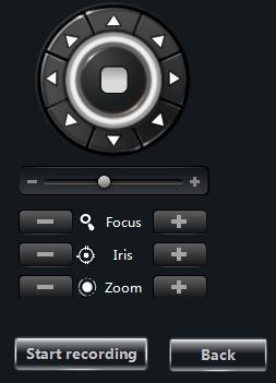 of the dome Focus button. Click button to obtain long focus. Click button to obtain short focus Iris button. Click button to increase light of the dome.