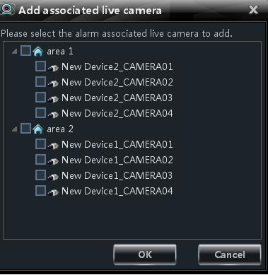 to Add Associated Record Camera Click to enter the interface; check the associated cameras and click OK button to save the setting.