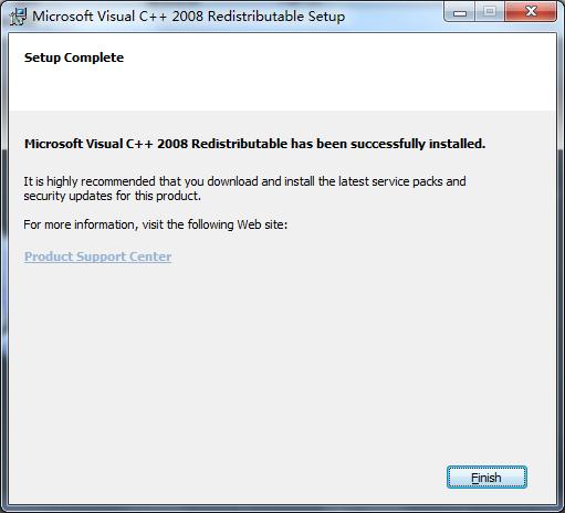 installation of Vcredist_x86; then click Finish to