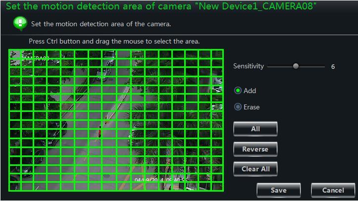 NVMS1000 User Manual 21 Motion Detection Alarm Settings Click Area and Sensitivity to go to the interface as shown on the right. Drag the slide bar to set the sensitivity value.