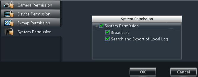 Select the system permission for the user.