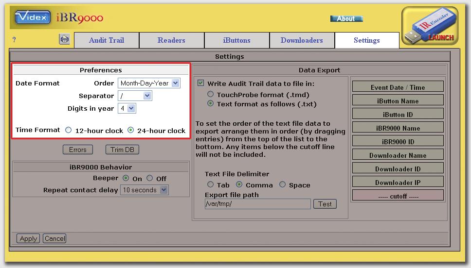 CHAPTER 3 Software Operation Figure 3-15: The Settings Tab - Preferences Section Whenever an error occurs in the software, it is recorded in a special log file.