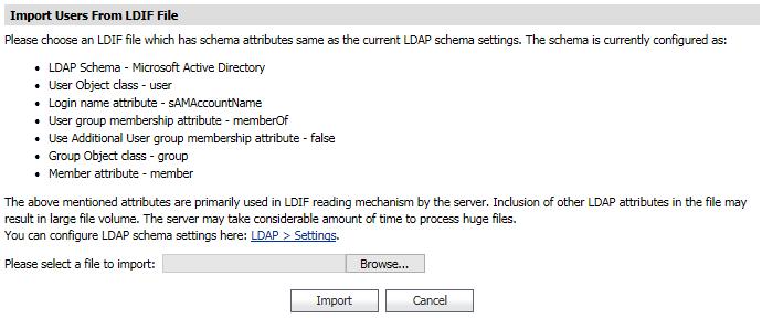 Importing Users from LDIF Similar to importing user groups from LDIF, you can import users from LDIF files.