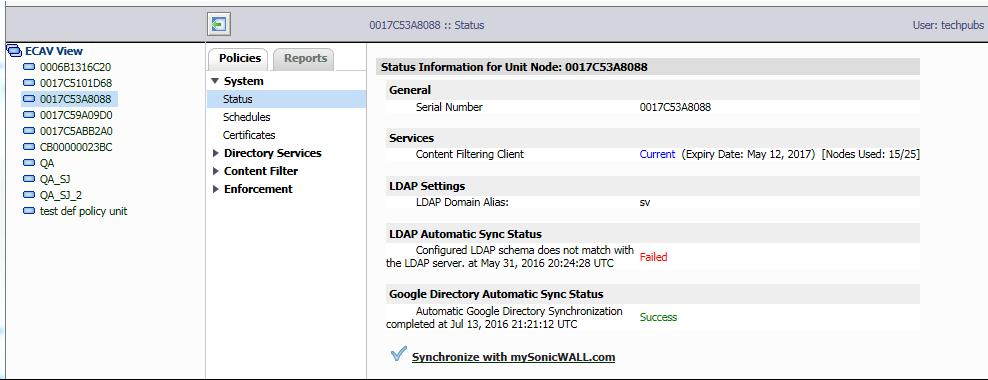 2 System The System option on the Policies tab allows you to view status on the nodes, manage the schedules and mange the certificates.