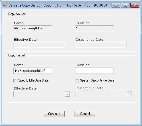 Flat File Decoding DELMIA Apriso 2017 Technical Guide 14 Use of the Cascade Copy dialog is similar for a Flat File Definition and Flat File Entity.