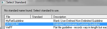 Note If you would like to use a TIBCO Foresight-supplied VETDELIM guideline rather than the one you created, use Standards Editor to import VETDELIM.sef from EDISIM s Samples directory. 1.