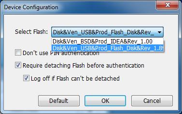 Figure 13 Select Flash Memory Usually leave the "Do not use PIN authentication" check box as unchecked.