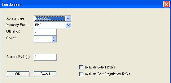 3.3.2.6 Access Type BlockErase Selecting the BlockErase Access Type option displays the configuration dialog shown in the figure below.