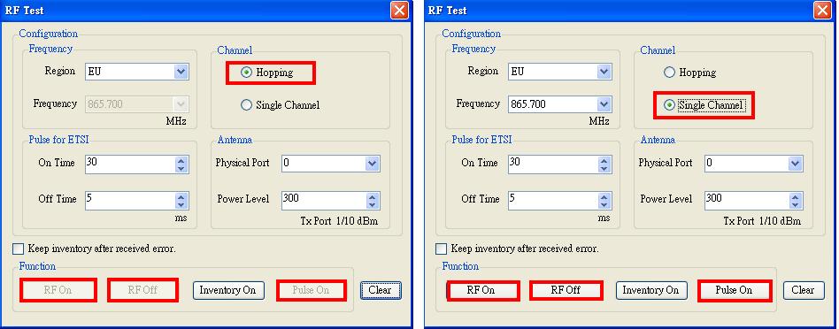 Figure 38: RF Test Support full function in Single Channel Start one test flow at one time. Another buttons become disable status until stop the test flow.