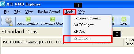3.9 Return Loss MTI supports Return Loss to help user to perform the device. Select Configure option. Click Return Loss. The Return Loss dialog will be show. 3.9.1 Formula Figure 41: Return Loss Select Return Loss Return Loss = Reflected Power Level (0xB04) PA Power Level (0xB00).