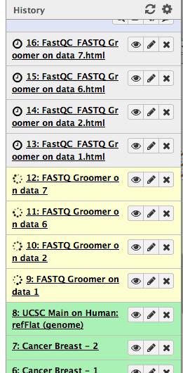 19. You don t need to wait the FASTQ Groomer jobs to be finished. In the search box of tools menu, enter fastqc to show FastQC: Read QC.