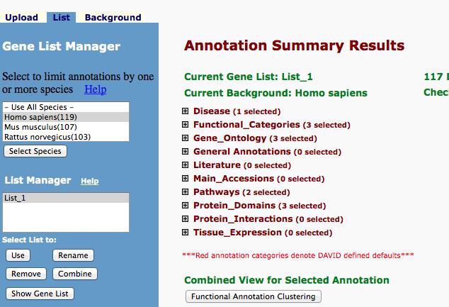3. Press Functional Annotation Clustering button. A new window will appear that shows you the results. 4.