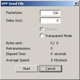 Figure 24. Send File Dialog The dialog allows to configure the packet size and the delay of the data packets sent.