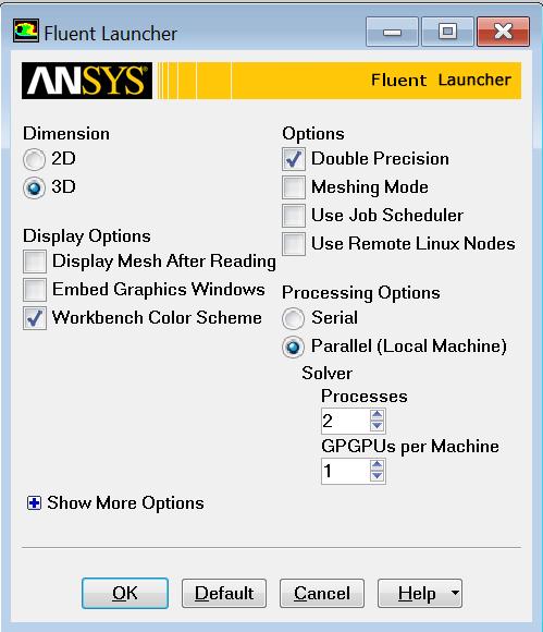 How to Enable NVIDIA GPUs in ANSYS Fluent Windows: Linux: fluent 3ddp -g -ssh t2 -gpgpu=1 -i journal.