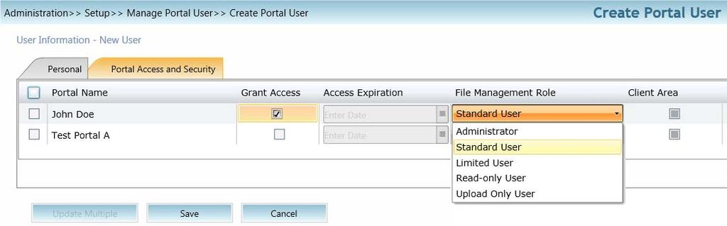 Create Portal User On the Personal tab, enter the Login ID (email address), last and first name of the user; these are the only items that are required.