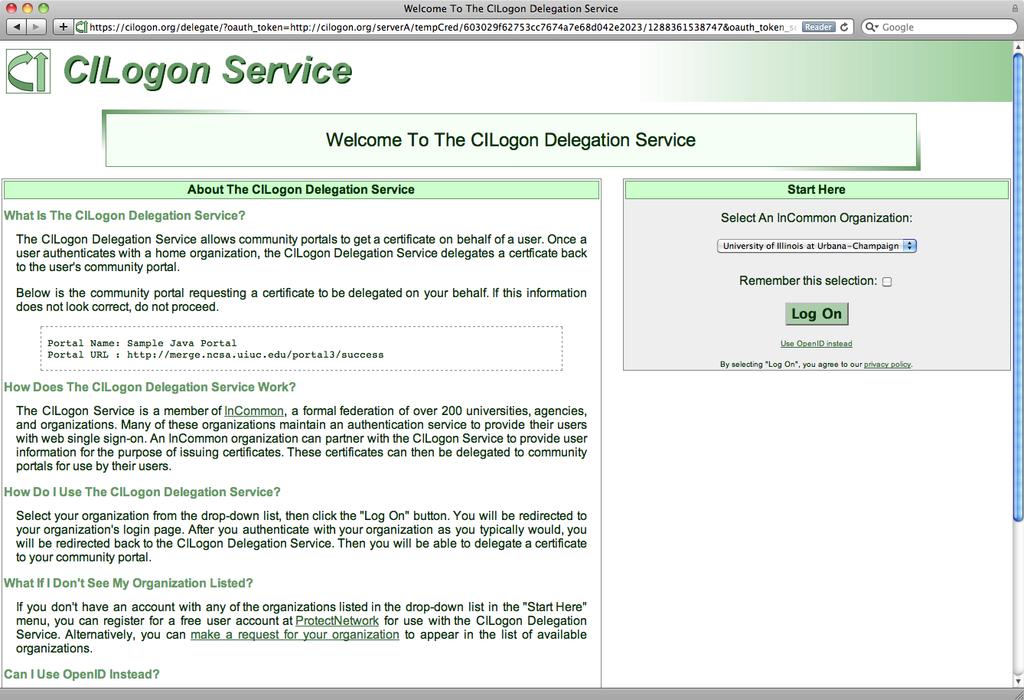 CILogon Portal Delegation Grid Portals and Science Gateways provide