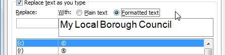 5. Now all you have to do is place your abbreviation in the replace box, I have used mlbc.