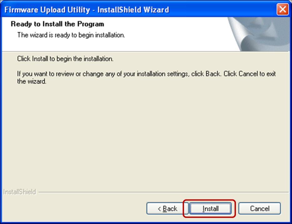 7. Select the Install button to continue the